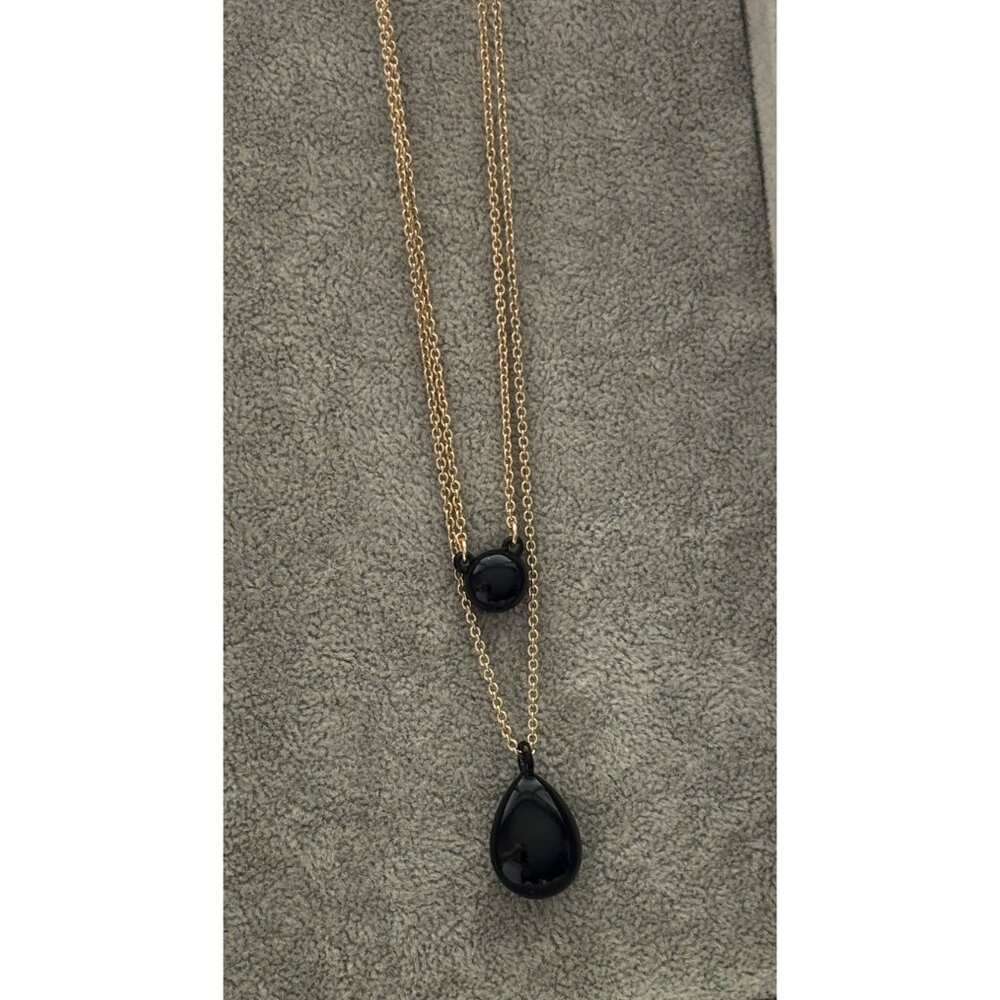 DKNY Gold-Tone Layered Chain Necklace With Black Teardrop & Round Pendants Women
